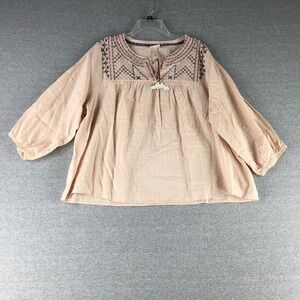Knox Rose Shirt Womens 1X Embroidered V Neck‎ Boho Ladies 1